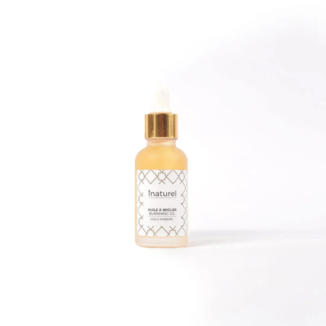 Huile à brûler Gold Amber Inaturel 30ml, diffuse un parfum envoûtant et chaleureux, pour créer une ambiance apaisante et durable, idéale pour les moments de relaxation.