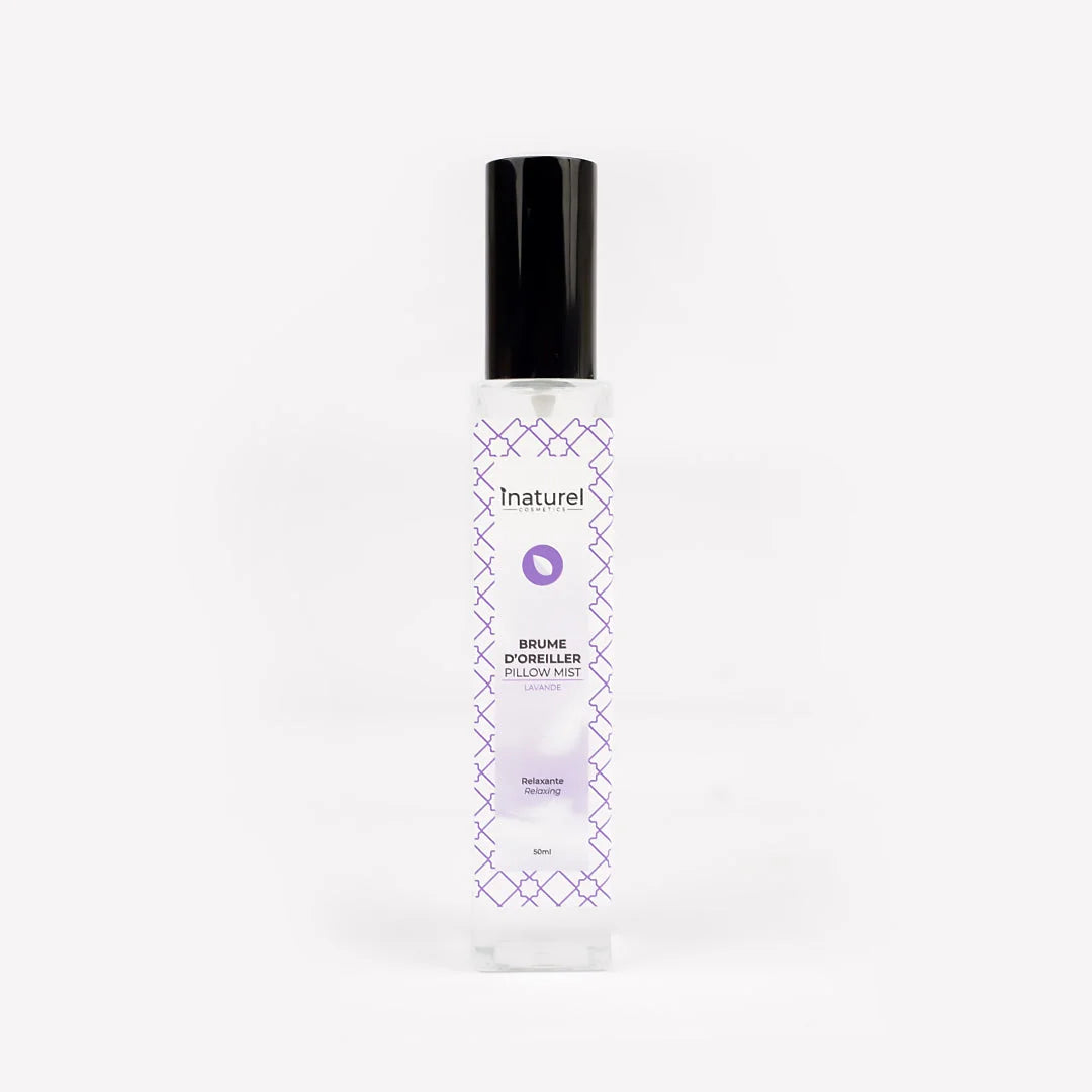 Brume d'oreiller à la lavande Inaturel 50ml, diffuseur de parfum relaxant pour rafraîchir le linge de lit et favoriser un sommeil paisible et apaisant.