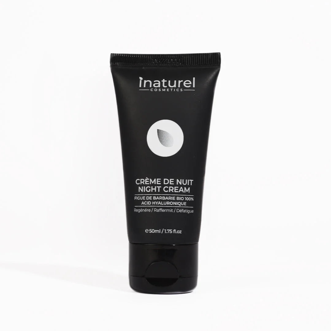 Crème de nuit Inaturel 50ml, régénérante et hydratante, répare et apaise la peau pendant la nuit, pour un teint éclatant et reposé au réveil.