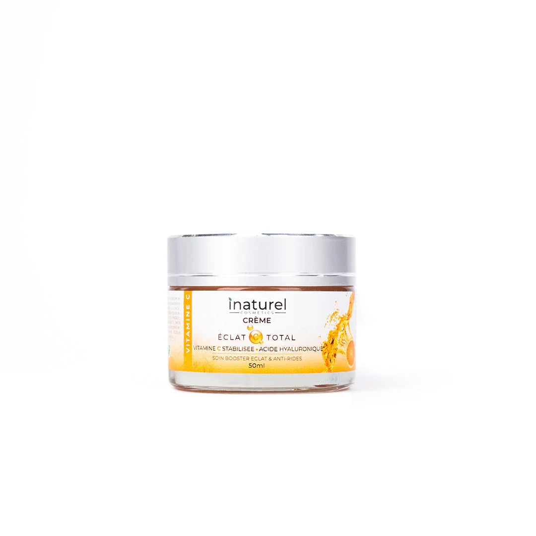 Crème Vitamin C Inaturel 50ml, soin éclat et anti-âge, enrichie en vitamine C stabilisée pour illuminer le teint, réduire les taches et stimuler la production de collagène.