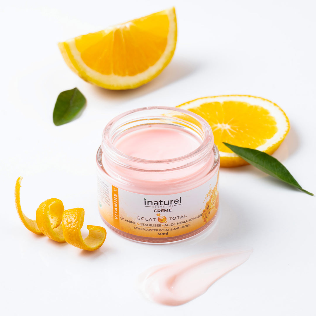 Crème Vitamin C Inaturel 50ml, soin éclat et anti-âge, enrichie en vitamine C stabilisée pour illuminer le teint, réduire les taches et stimuler la production de collagène.