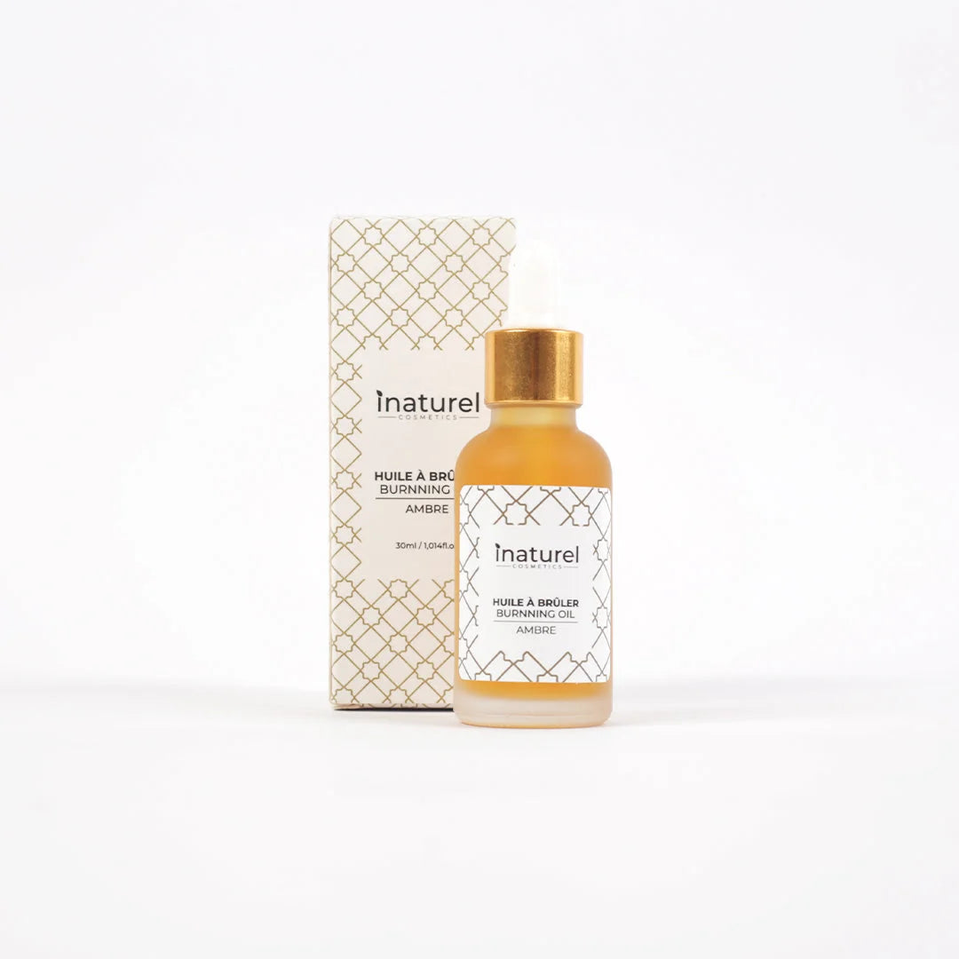 Huile à brûler Ambre Inaturel 30ml, diffuse un parfum envoûtant et chaleureux d&#39;ambre, pour une ambiance apaisante et durable. À utiliser avec un brûle-parfum.