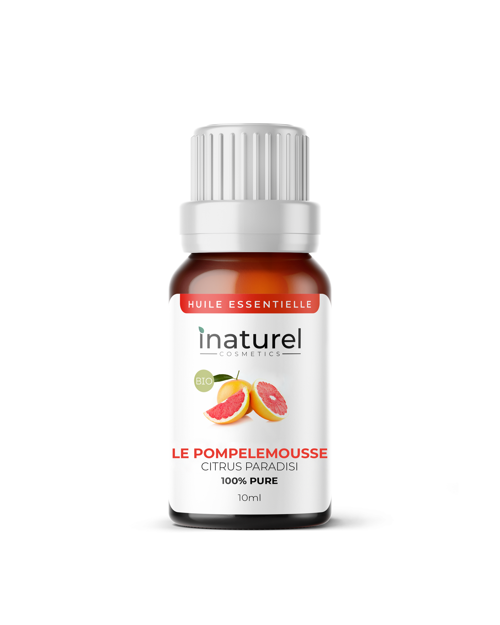 Huile essentielle de Pamplemousse Inaturel 10ml, aux notes fraîches et acidulées, idéale pour tonifier, détoxifier et diffuser une fragrance relaxante.