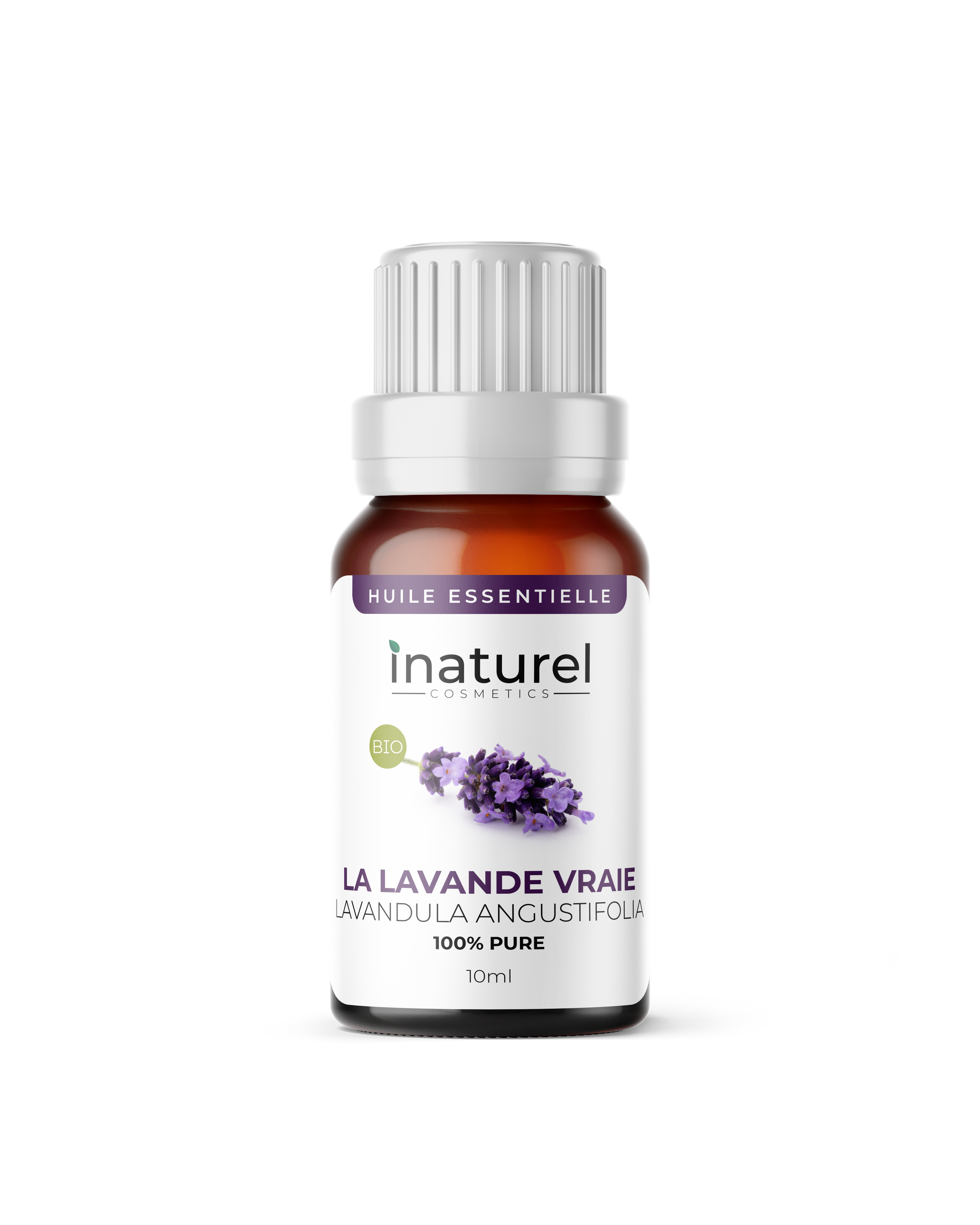 Huile essentielle de Lavande Vraie Inaturel 10ml, apaisante et relaxante, idéale pour les massages contre migraines et douleurs musculaires.