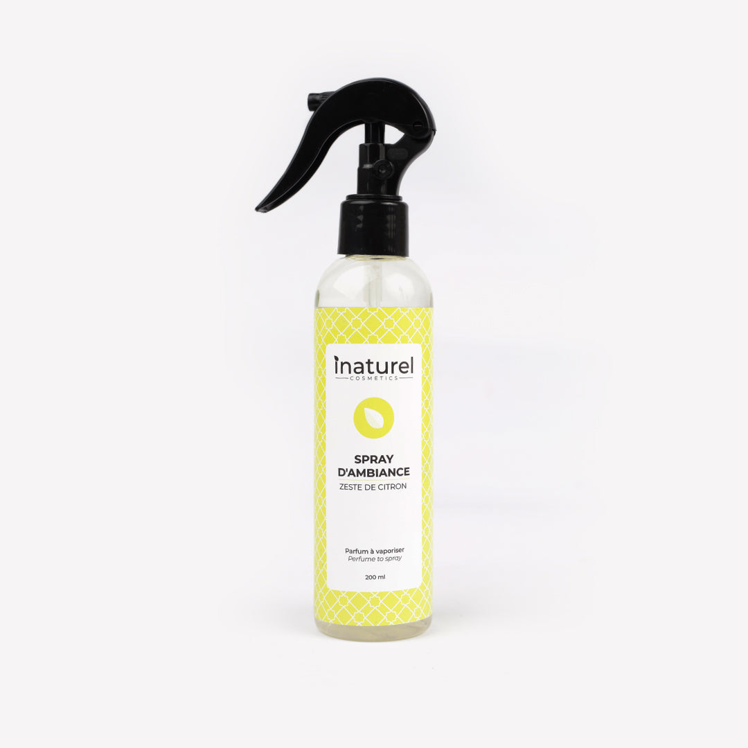 Spray d'ambiance Inaturel au zeste de citron 200ml, diffusant une senteur tonique et acidulée, idéale pour rafraîchir et égayer vos espaces.