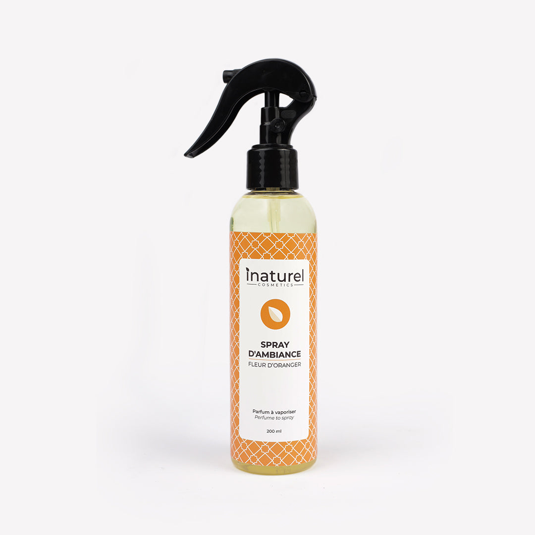 Spray d'ambiance Inaturel à la fleur d'oranger, diffusant une senteur florale, fraîche et naturelle pour parfumer votre maison.